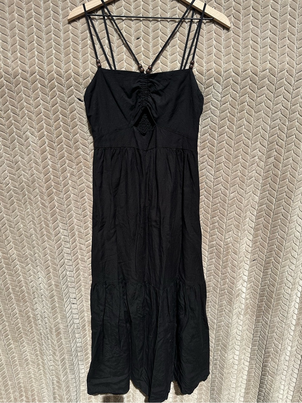 Jason Wu Black Linen Blend Strappy Midi Dress Smocked Back Cutout Boho S-M